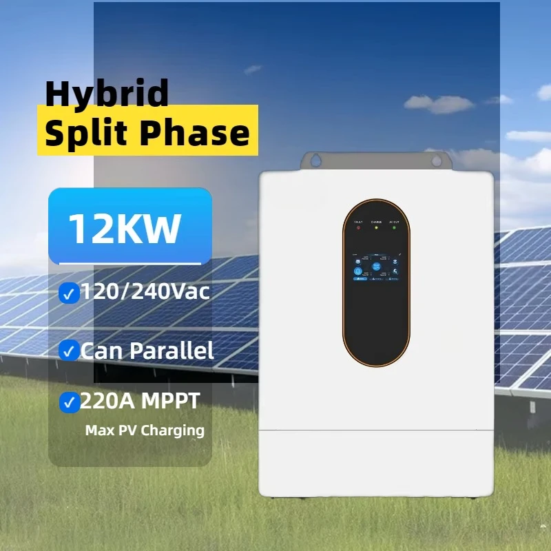 12KW Split Phase Hybrid Solar Inverter MPPT 200A 48VDC Pure Sine Wave Can Parallel 120VAC 240VAC US Version America Canada