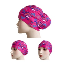 Women Fabric Swim Caps Swimming Pool Water Sports Bathing Pleated Cap Hat Long Hair Nylon Turban Elastic Adults Flowers Printed