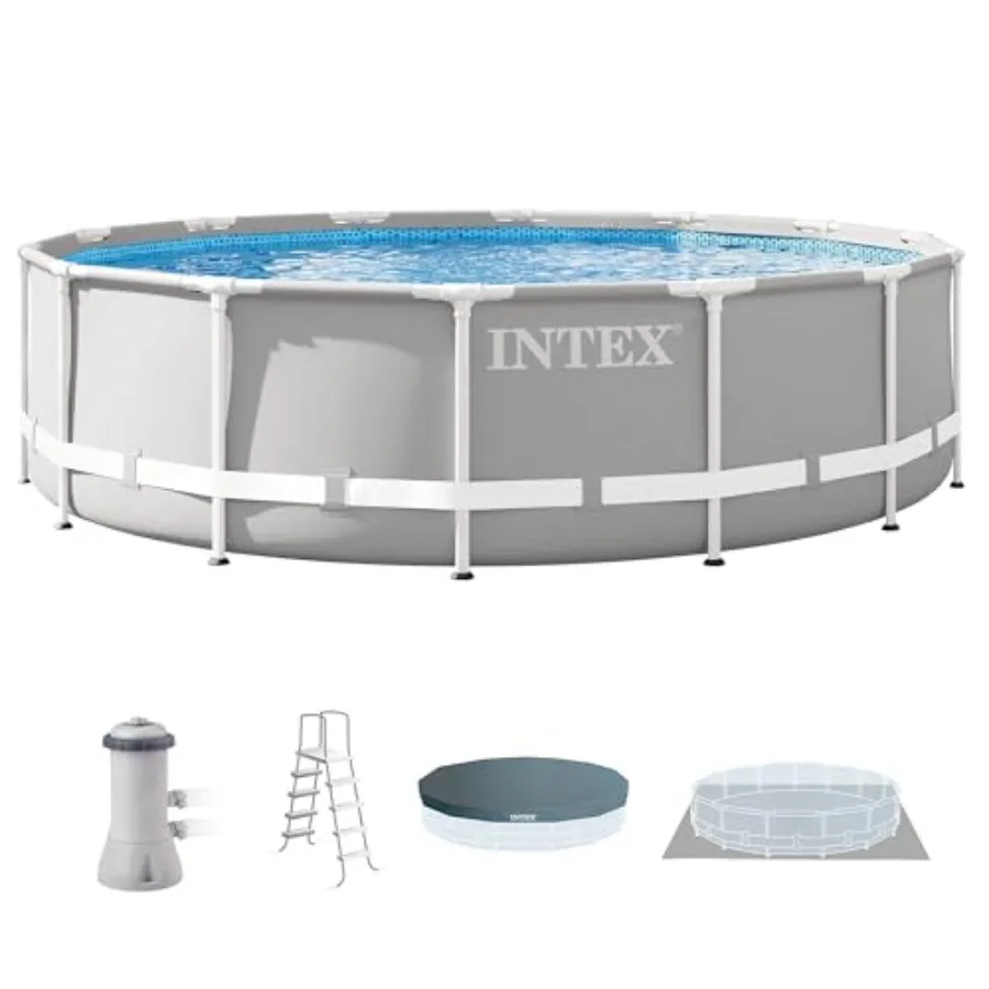 Above Ground Swimming Pool Set: 14ft x 42in Prism Frame, SuperTough puncture-resistant liner, rust-resistant steel, blue-gray,