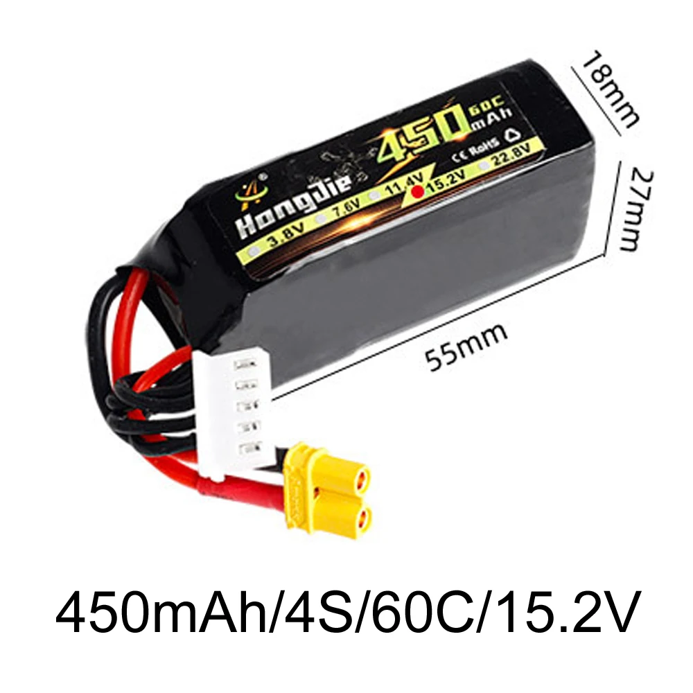 

60C 450mAh 1P 4S Lipo 15.2V 14.8V Rechargeable Battery High Rate for RC FPV Racing Drone Quadcopter Helicopter Truck