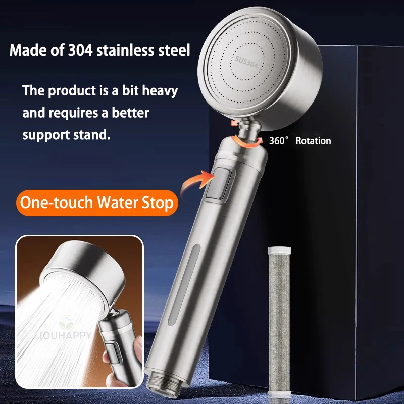 Portable Shower Head High Pressure Stainless Steel Water Saving Handheld Shower Heads Large Flow Home Bathroom Accessories