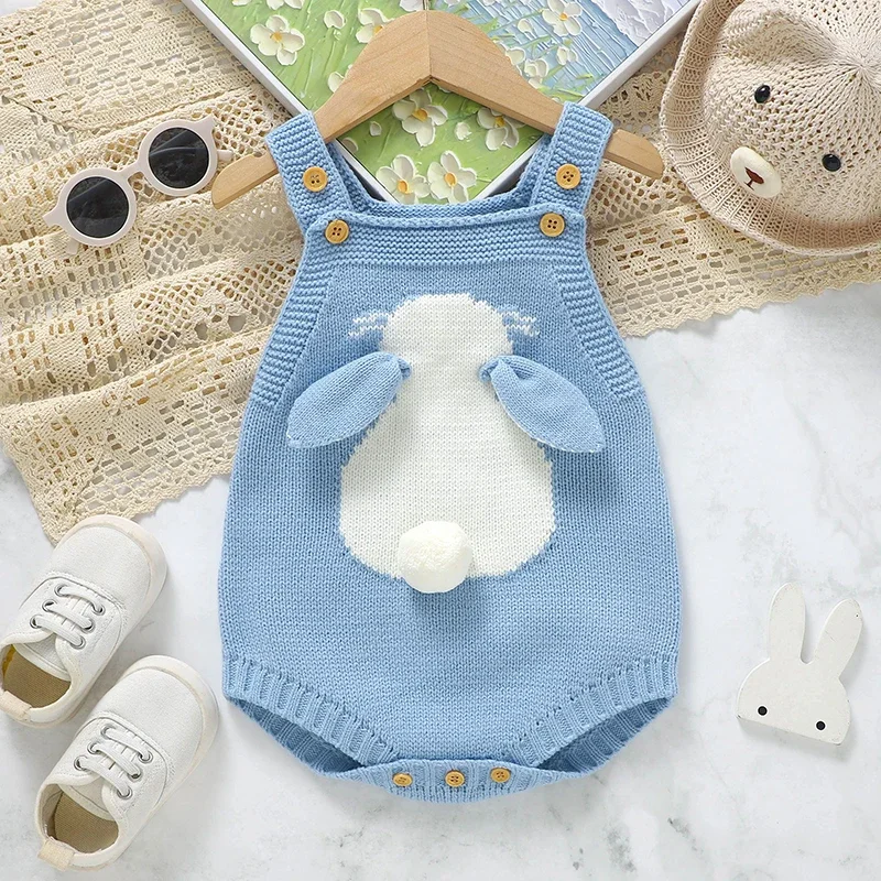 

Baby Bodysuits Knitted Infant Girls Boy Sling Jumpsuit Sleeveless Newborn Kid Clothing Cute Cartoon Bunny 0-18M Overalls Fashion