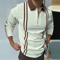 Long Sleeve Zipper POLO Shirt Men 3D Printed Lines Classic T-shirt Spring Autumn Business Casual Oversized Lapel Golf Clothing