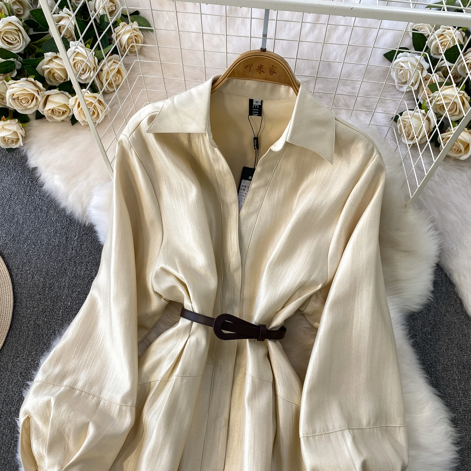 Superaen estilo francês retro cetim com decote em v vestido feminino outono nova cintura plissada elegante único breasted vestidos longos