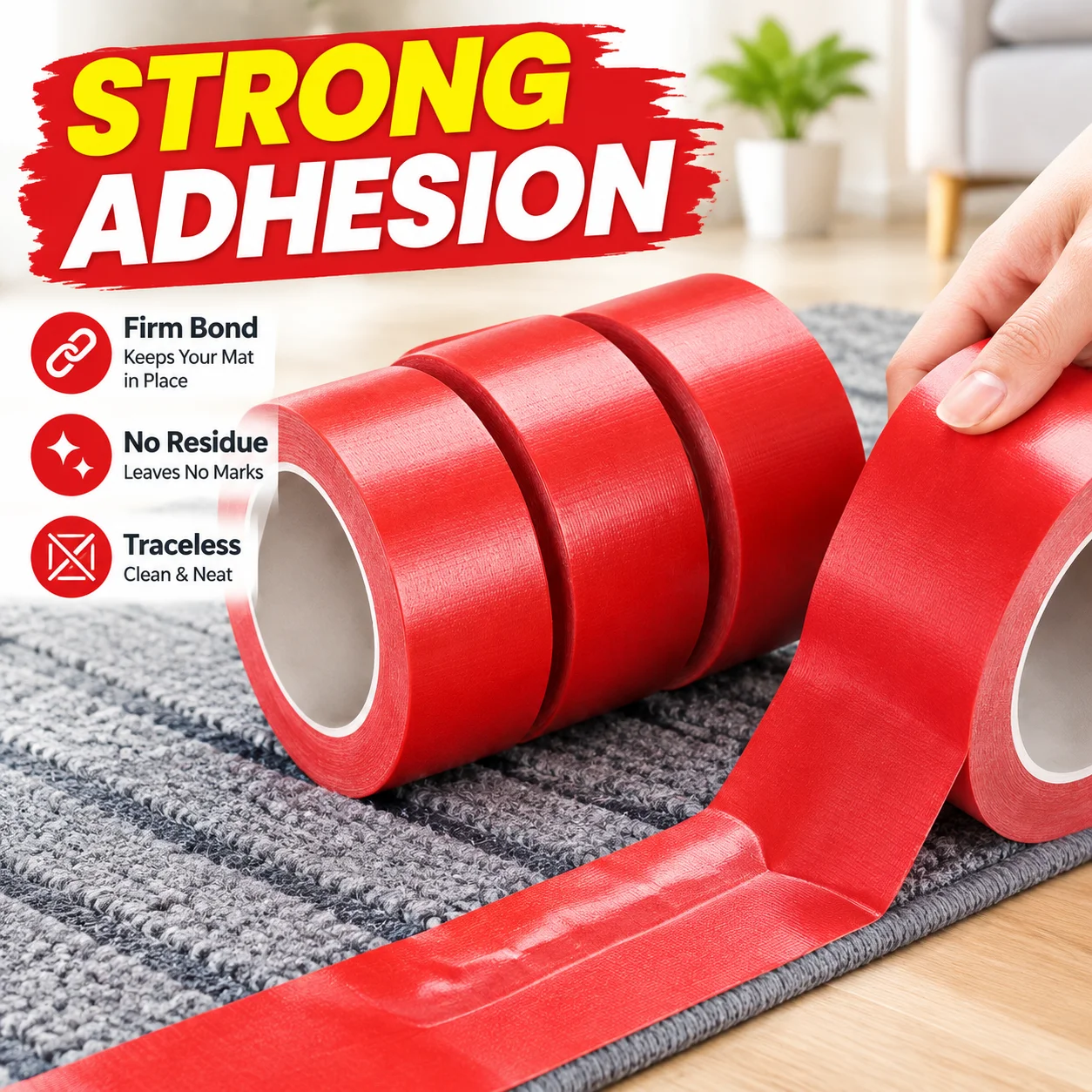 Strong Adhesive Red Fabric Duct Tape for Carpet Rug Mat Firm Bond No Residue Traceless