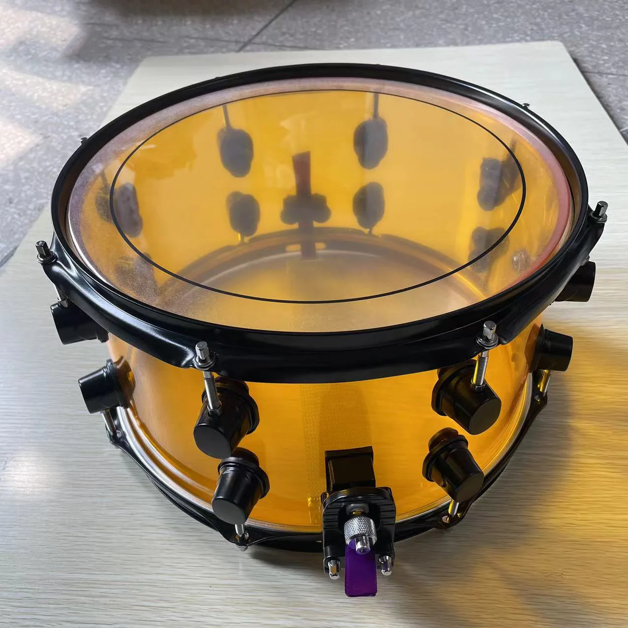 14X6.5 Inch Orange Acrylic Snare Drum with Aluminum Chamber Eco-friendly Adjustable Ear and Color Options