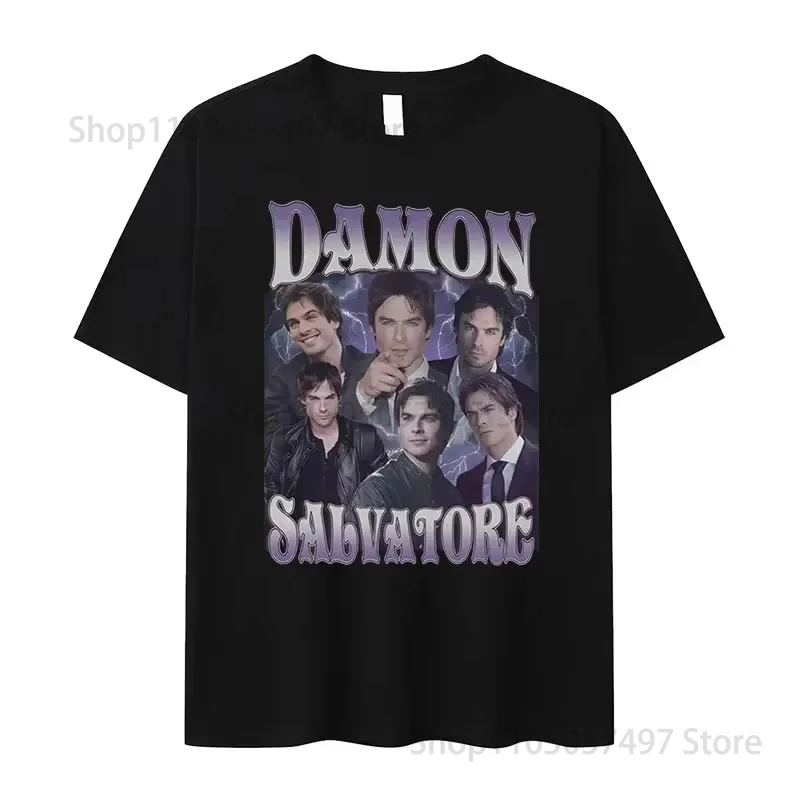 Damon Salvatore Ian Somerhalder TV Show T-shirt for Women Summer Tops Tshirts O-neck Women Clothing Streetwear Female T Shirt