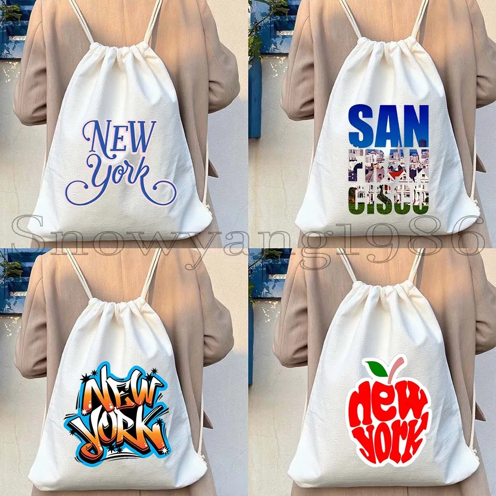 

New York City The Big Apple NYC Cute Gifts Statue Of Liberty Stamp San Francisco Lettering Drawstring Bag Backpack Gym Sackpack