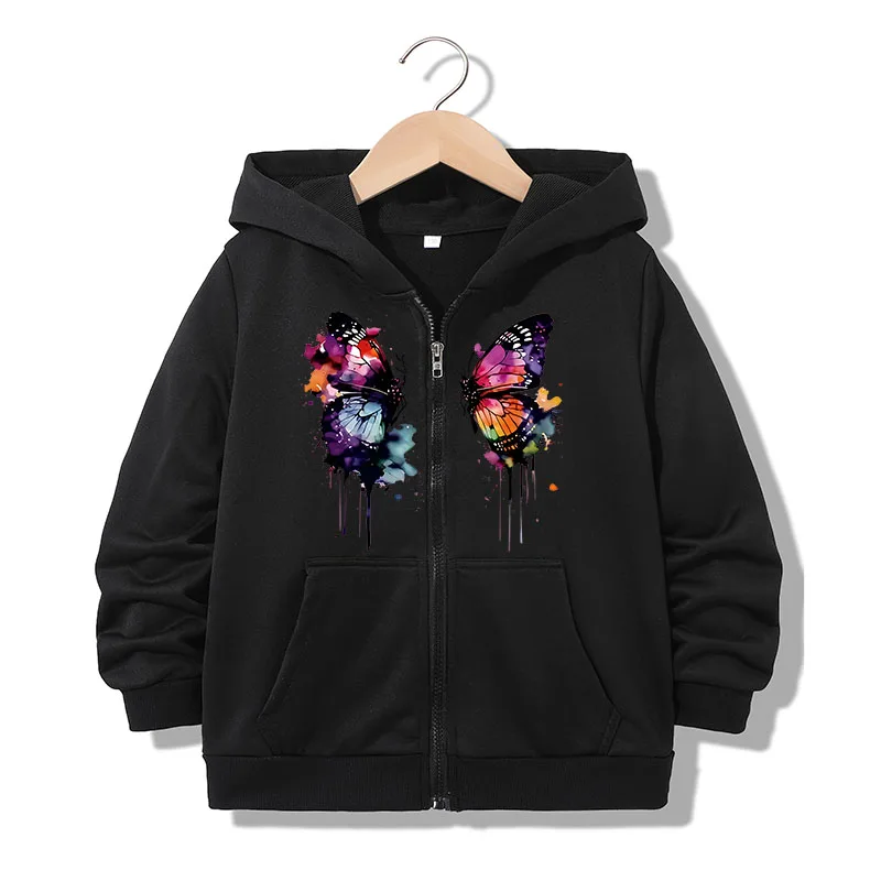 Children Clothing Zipper Hoodie Funny Casual Butterfly Letter Hoodies Jackets Boys Girls Y2k Zip Up Sweatshirt Hoodies