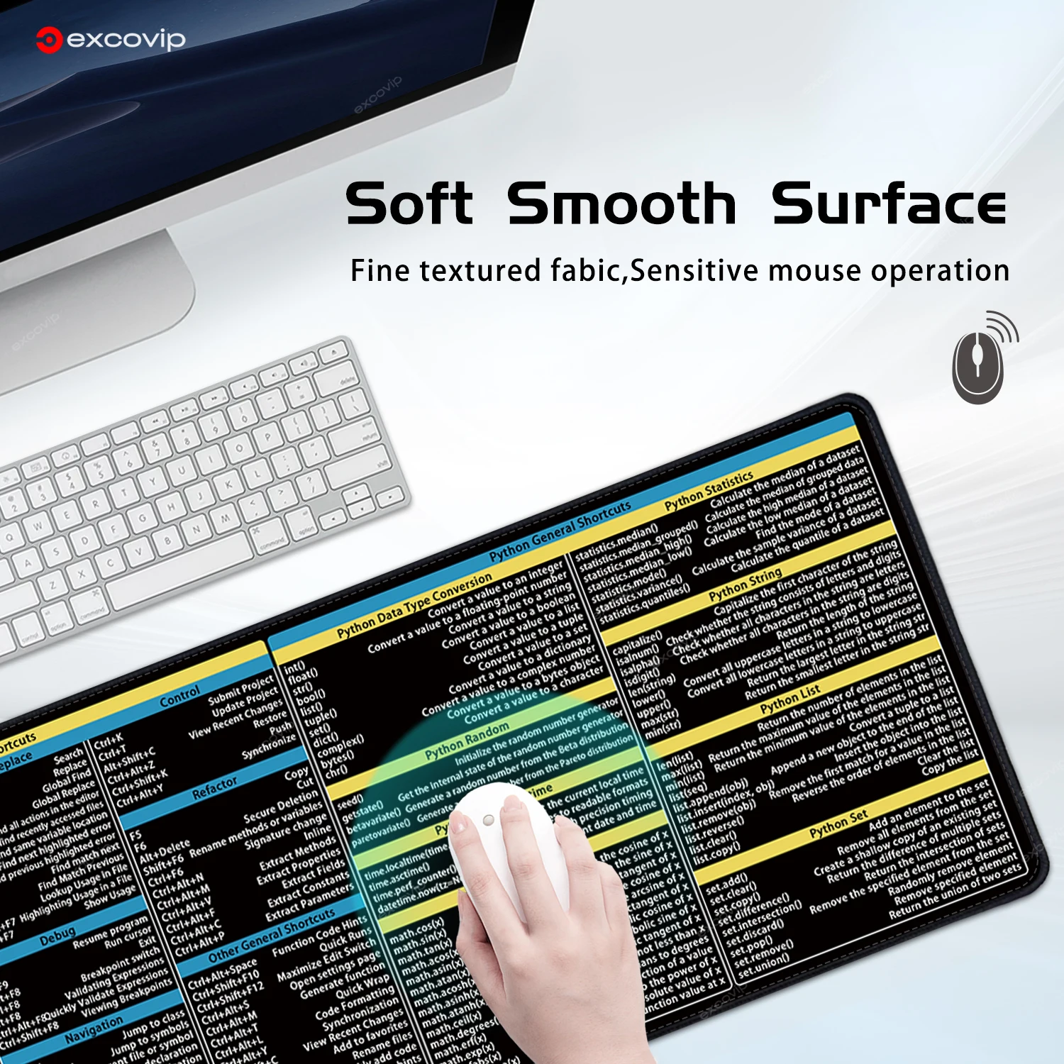 EXCO Python Programing Mouse Pad Large for Pycharm Shortcuts Cheat Sheet Keyboard Mousepad Software Web AI Engineer Desk Mat