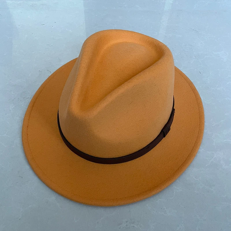 

Новинка 2025 года, твидовая джазовая шляпа из чистой шерсти, маленькие поля, ремень из натуральной кожи, декоративная шляпа, стильная