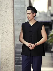 All Cotton Qigong Kung fu Vest Shaolin Monk Wudang Taoist Training Jacket Wing Chun Tai Chi Jackets Martial arts Wushu Top