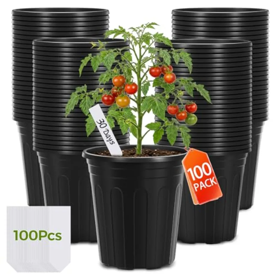 

100 Pack 1 Gallon Nursery Pots, 6.7 Inch Plastic Pots for Plants, Plastic Flower Pots, Plant Pot, Seedling Pots for Potting, Se