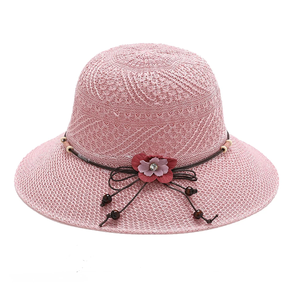 Women Bow Flowers Straw Hat Outdoor Sun Sunscreen Beach Hat Elegant Women Foldable Wide Brim Casual Sun Cap Fashion Sunhat