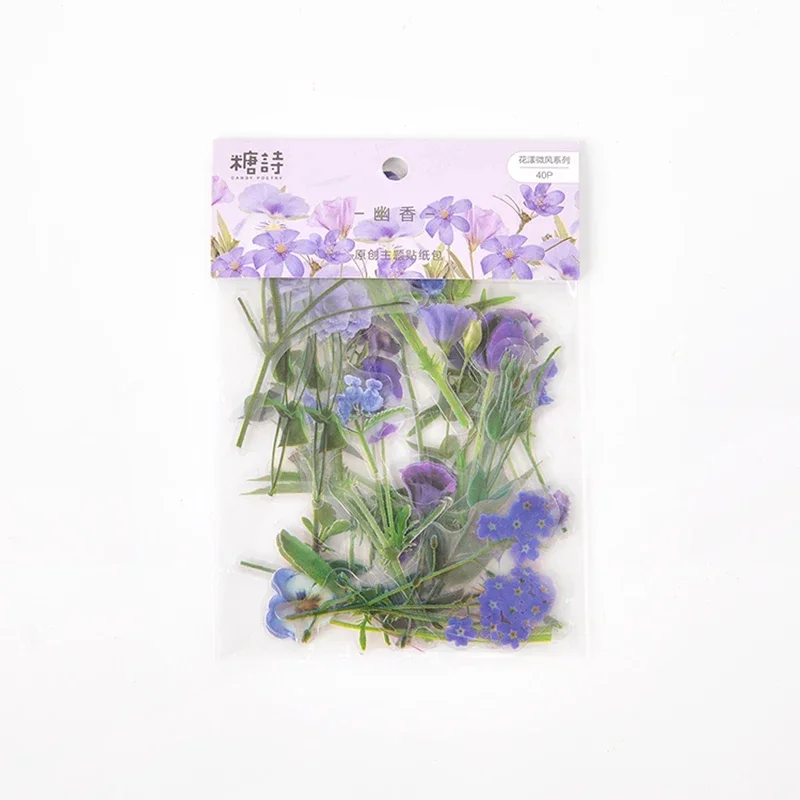 Flowers Sticker pack 40pcs Fresh Flower Plant Transparent Waterproof daisy hand account Decoration Scrapbooking material
