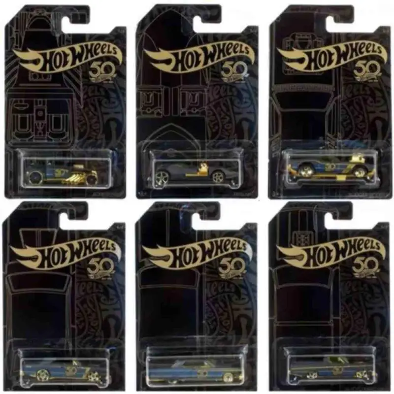 

Hot Wheels 50Th Anniversary Black & Gold Set of 6 Die-Cast Cars Rodger Dodger 68 Dodge Dart 1/64 Diecast Model Cars Toys