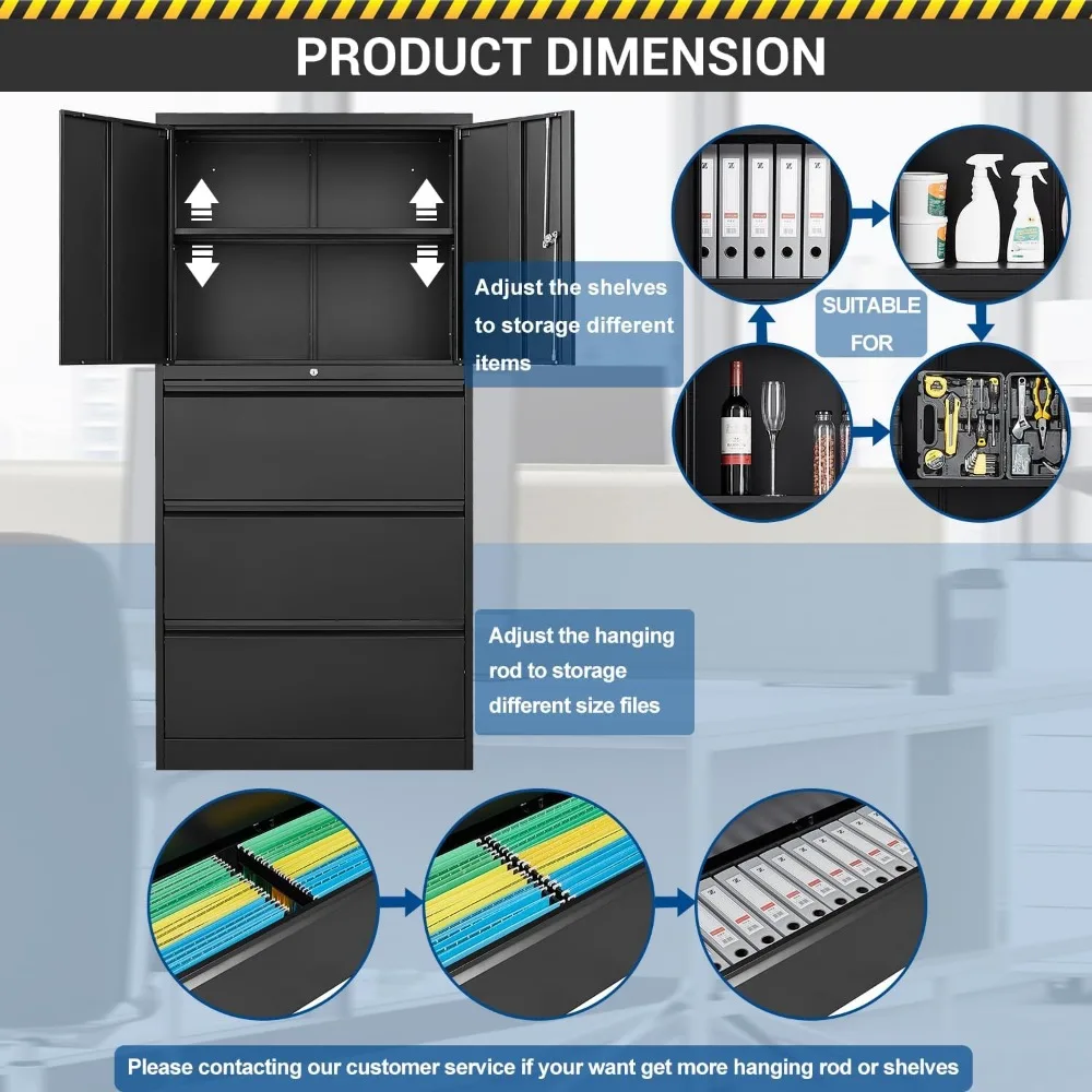 Large Steel Lockable Lateral File Cabinet with Door for Home Office - Secure Storage for Letter and Legal Size Files
