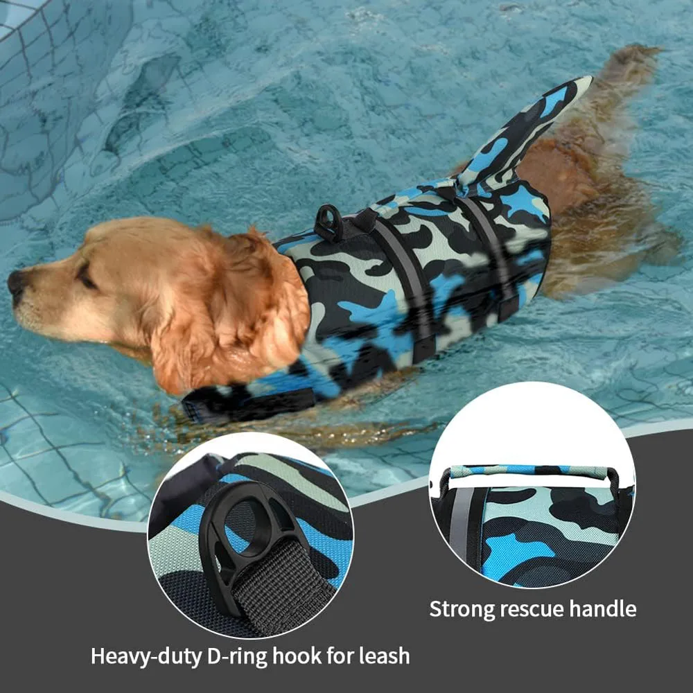 Dog Life Jacket Shark Ripstop Dog Life Vests for Swimming Boating Buoyancy Rescue Handle Pet Flotation Vest for Big Cat and  Dog