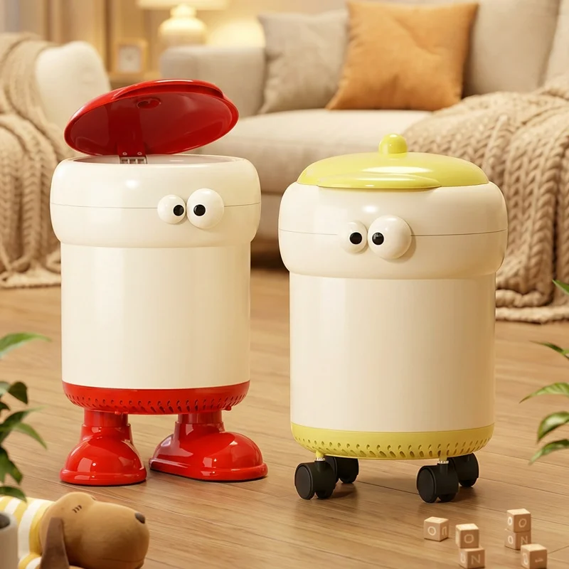 Cixun Trash Can Cartoon Trash Can 20l Pp Plastic Pop Lid Bin With Inner Bucket Cute Storage Bucket For Living Room Bedroom Home
