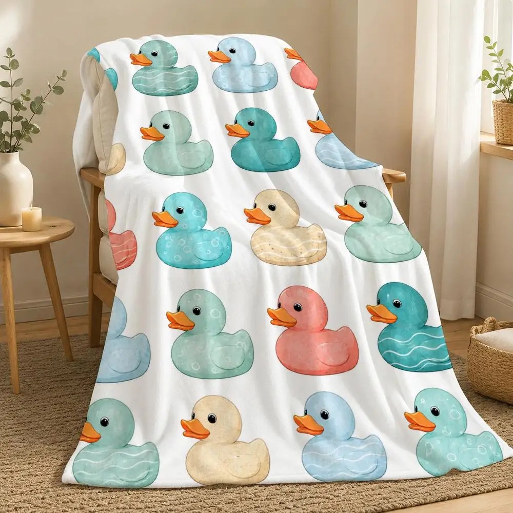 cute Colorful Duck Pattern Gift Throw 240g flannel blanket, suitable for sofas, beds, offices,  exquisite gift blankets
