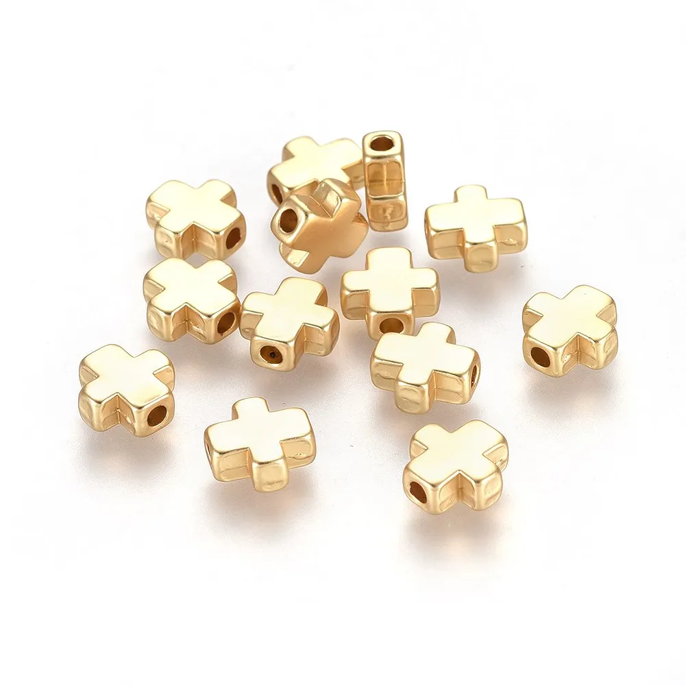 

100Pcs Cross Beads 18K Gold Plated Alloy Beads Metal Loose Spacer Charms For Jewelry Making Bracelet Necklace DIY Accessories