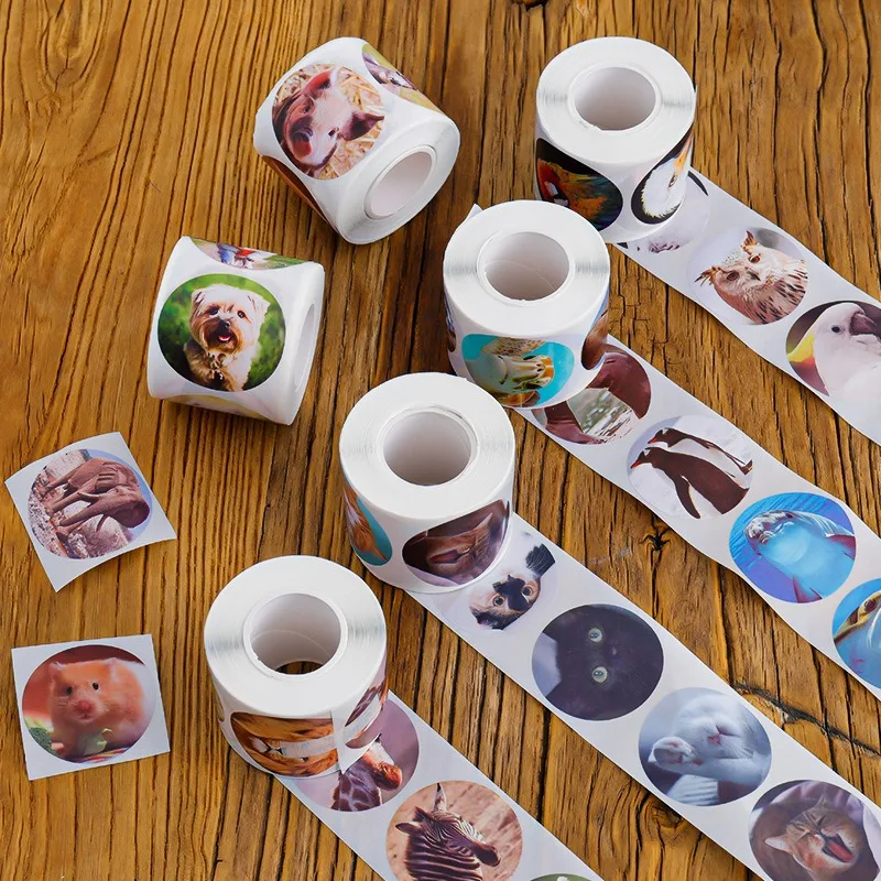 250 Stickers/Roll Pet Cat Dog Farm Marine Animal Sealing Paste round Adhesive Label