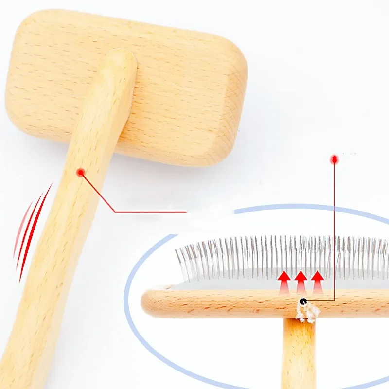 Dog Brush Wooden Dogs Comb Pet Hair Remover Dog Grooming Brush Cat Hair Knot Combs Comfortable Handle Dogs Comb Pet Accessories