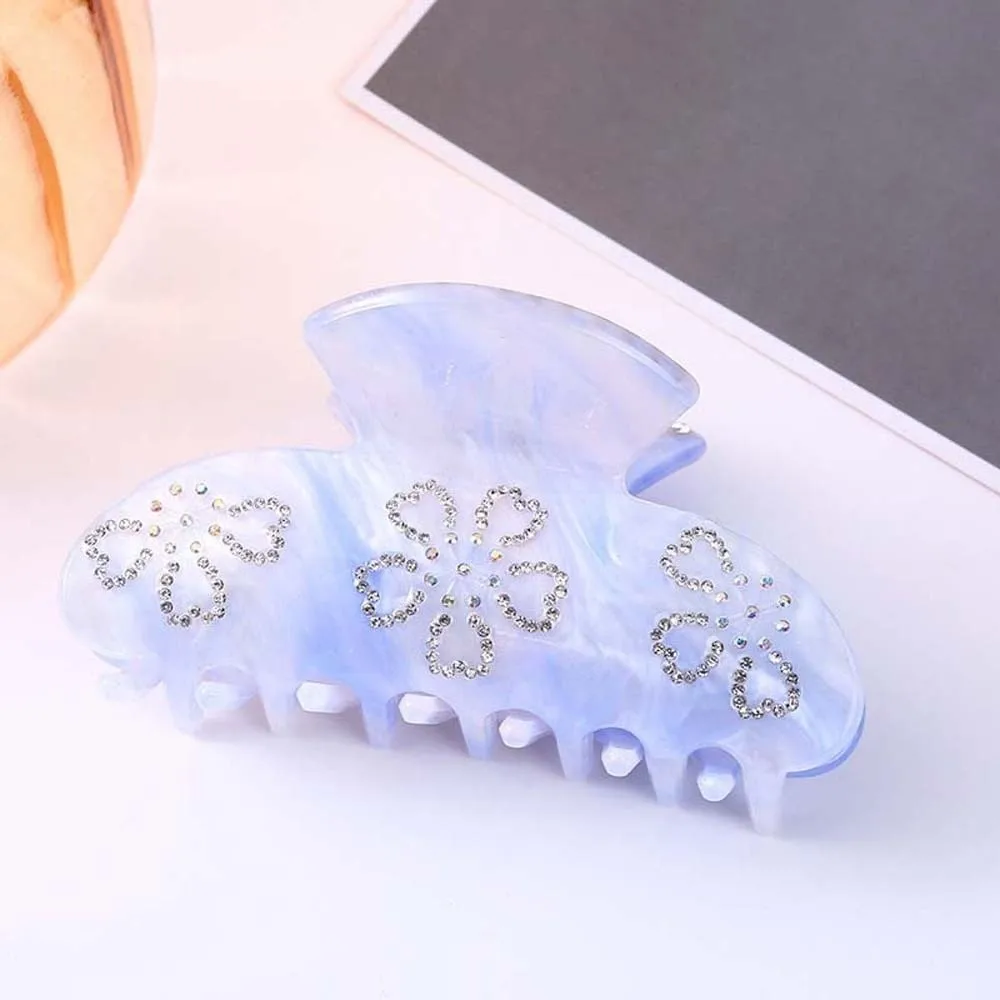 

Iridescent Rhinestone-inlay Hair Claw Flower Contrast Color Women Shark Clip Korean Style Elegant Acrylic Hair Claw Headwear