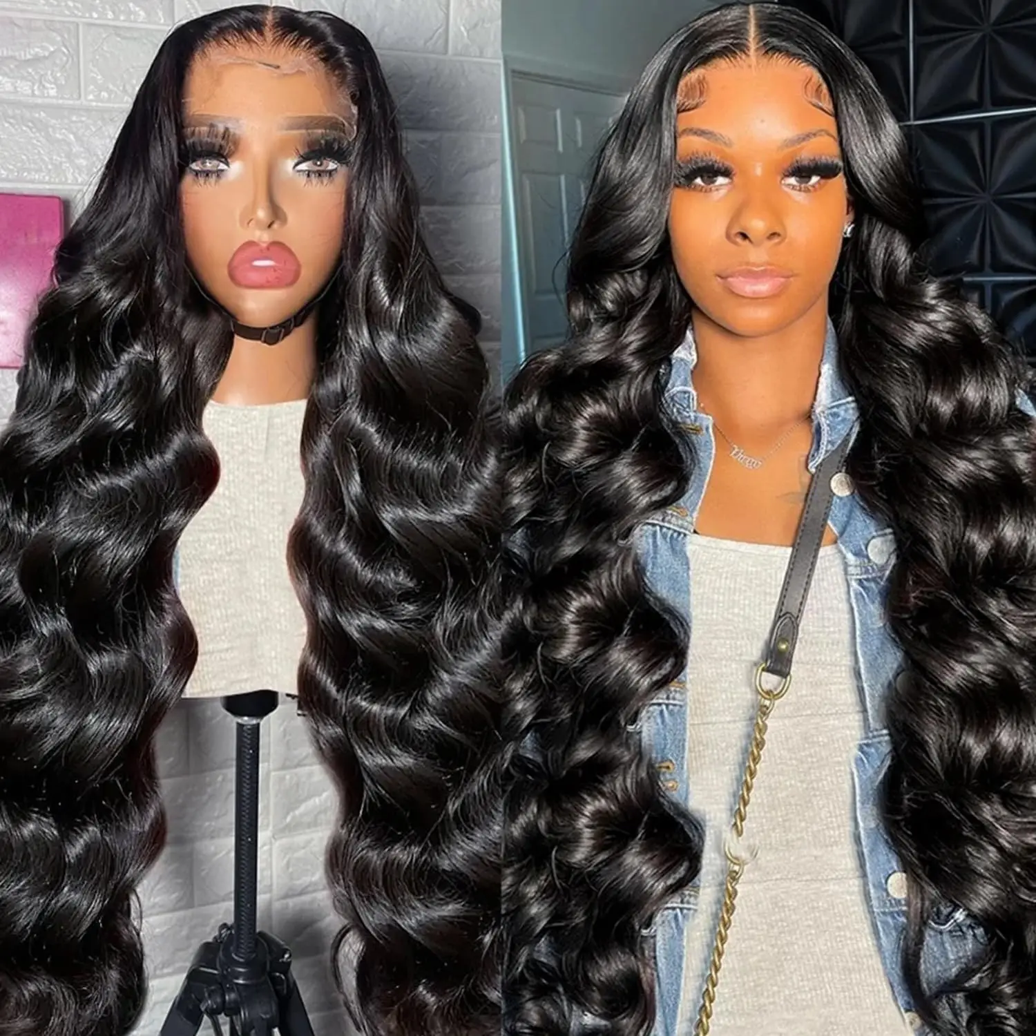 30Inch Lace Front Wigs Body Wave Brazilian Remy Human Hair Wigs for Black Women 13x4 Transparent Lace Front Wig Natural Color 1B