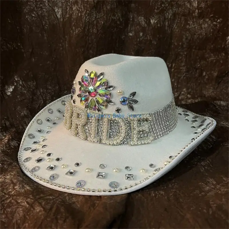 U90E Cowboy Hat with Crystal Glitter Western Cowgirl Hat for Women Girl Photo Props