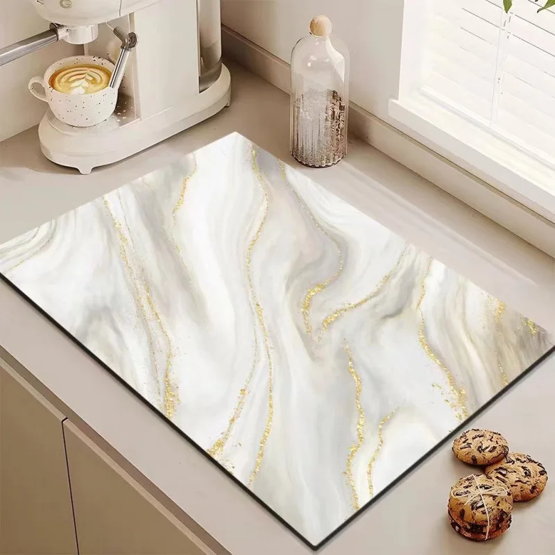 Super Absorbent Mat Khaki Quartz Stone Texture Cushion Dish Drying Pad Kitchen Tableware Wind Dry Protective Rug