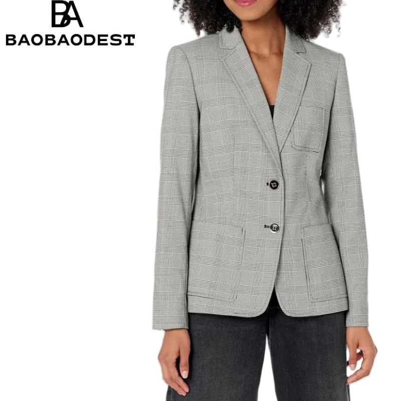 

"Elegant Women's Custom Fit Business Jacket with One Button Closure, Stretch Fabric, Notch Lapel (Size & Color Options)"