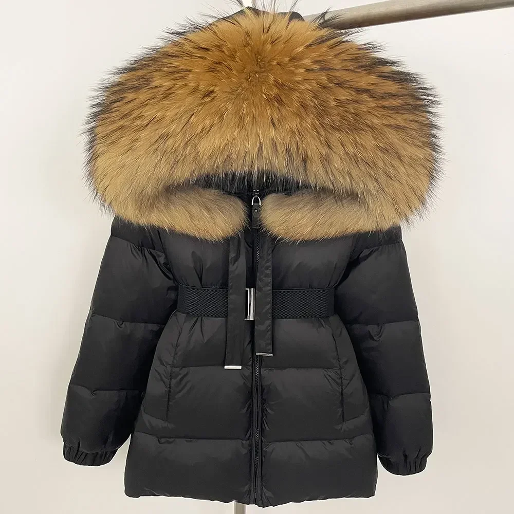 90% Duck Down Coat Female Hooded Feather Parkas Waterproof Huge Real Raccoon Fur Jacket Winter 2024 Short Puffer Jacket Women