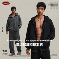 ZODF Retro Winter 360gsm Zipper Fleece Hoodies For Man Unisex Batik Washed Zip-up Warm Hooded Sweatshirts Coats HY1091