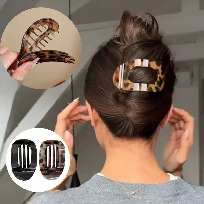 

Fashion Oval Hair Claw Clip for Women New Design Leopard Matte Curved Flat Styling Barrettes Acrylic Lying Down Hair Accessories