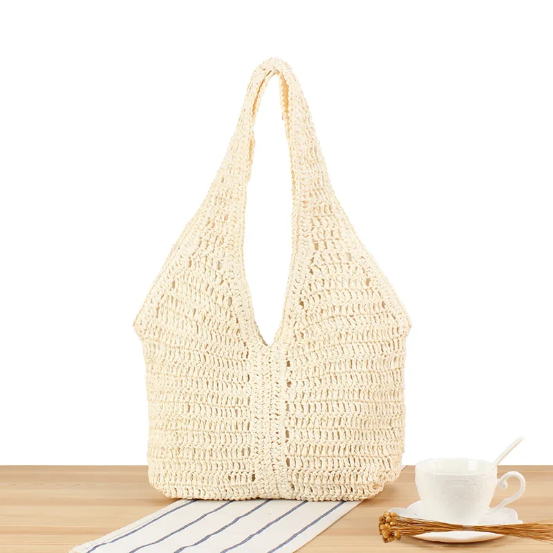 Bolsa tote de palha casual, bolsa de ombro feminina feita à mão, verão, praia, grande, shopper, 2025 bali