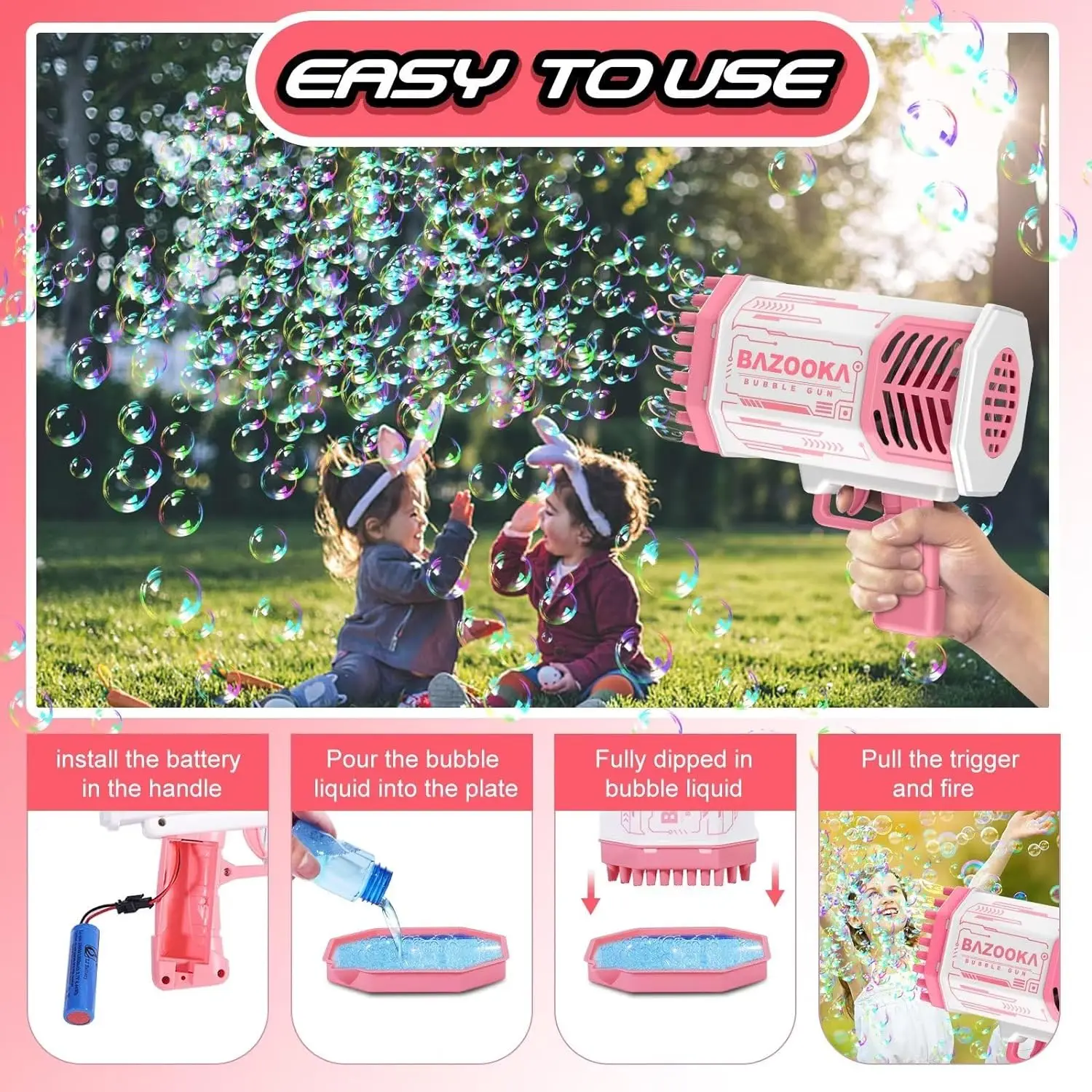 Bubble Machine , Pink Outdoor Summer Beach Kids Bubbles Toys Birthday Wedding Party Fun Gifts for Girls Boys  bubbles for kids