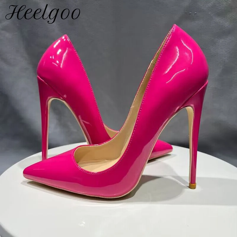 Heelgoo Women Sexy Rose Patent Pointy Toe High Heel Shoes for Party Club Designer Dress Slip On Stiletto Pumps 12cm 10cm 8cm