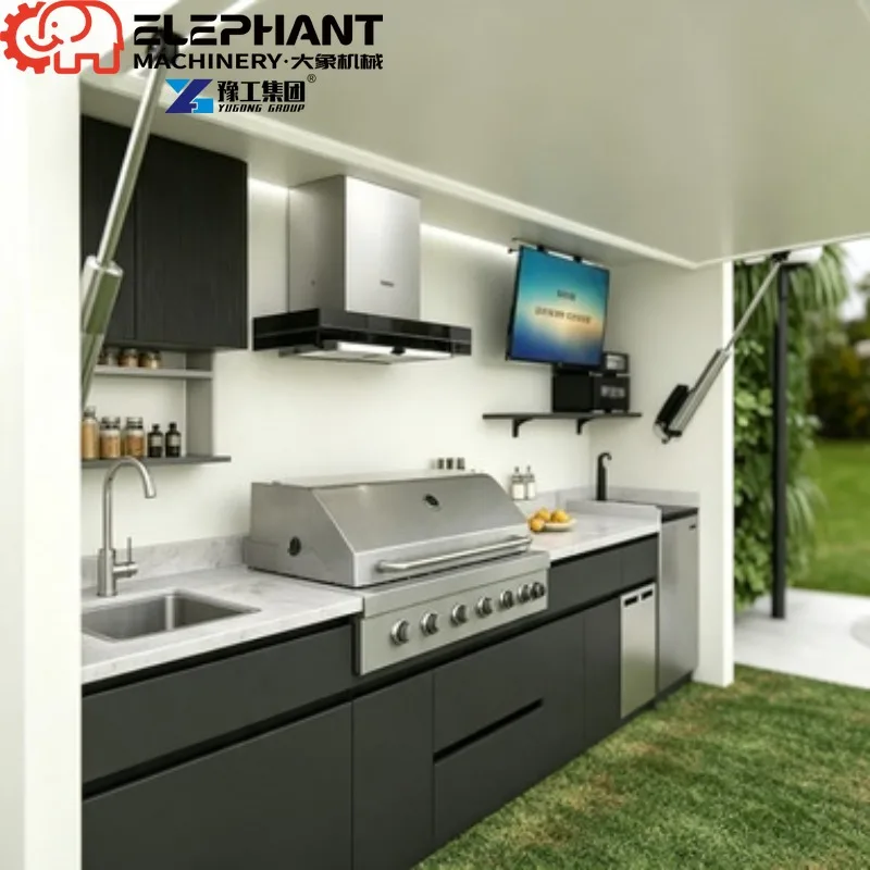 Stainless Steel Foldable Outdoor Kitchen Cabinet Modular Chrome Plated BBQ Furniture With Remote Control Flame Safety Function