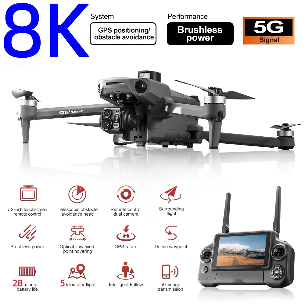 8K 3 Axis Gimbal Brushless Drone with 8K HD Camera 3-axis gimbal Aerial Photography Obstacle Avoidance Brushless GPS Dron Toys
