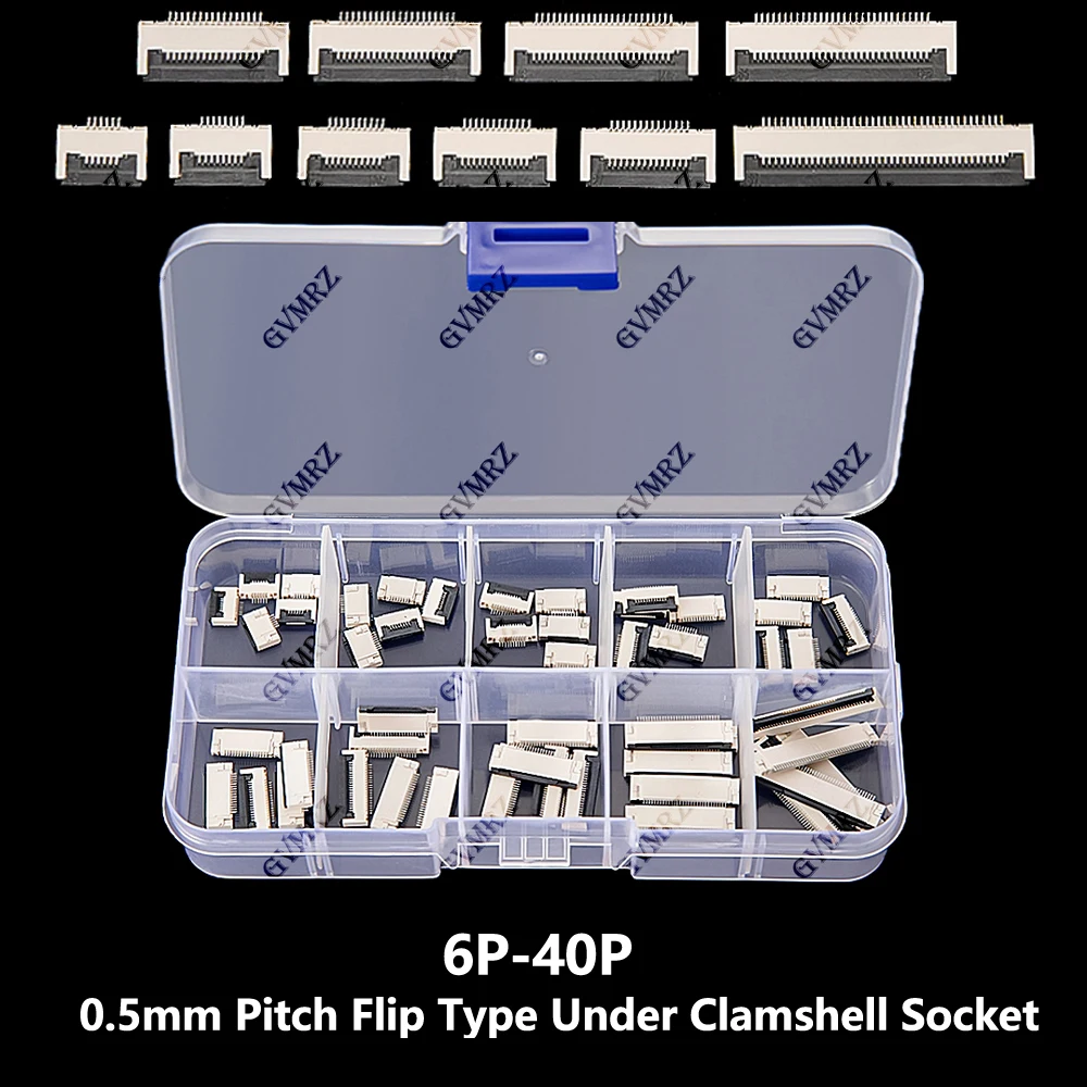 50PCS 6P 8P 10P 12P 14P 0.5mm Pitch Flip Type Under Clamshell Socket FPC FFC Flat Cable Connector 16P 20P 24P 30P 40P Kits