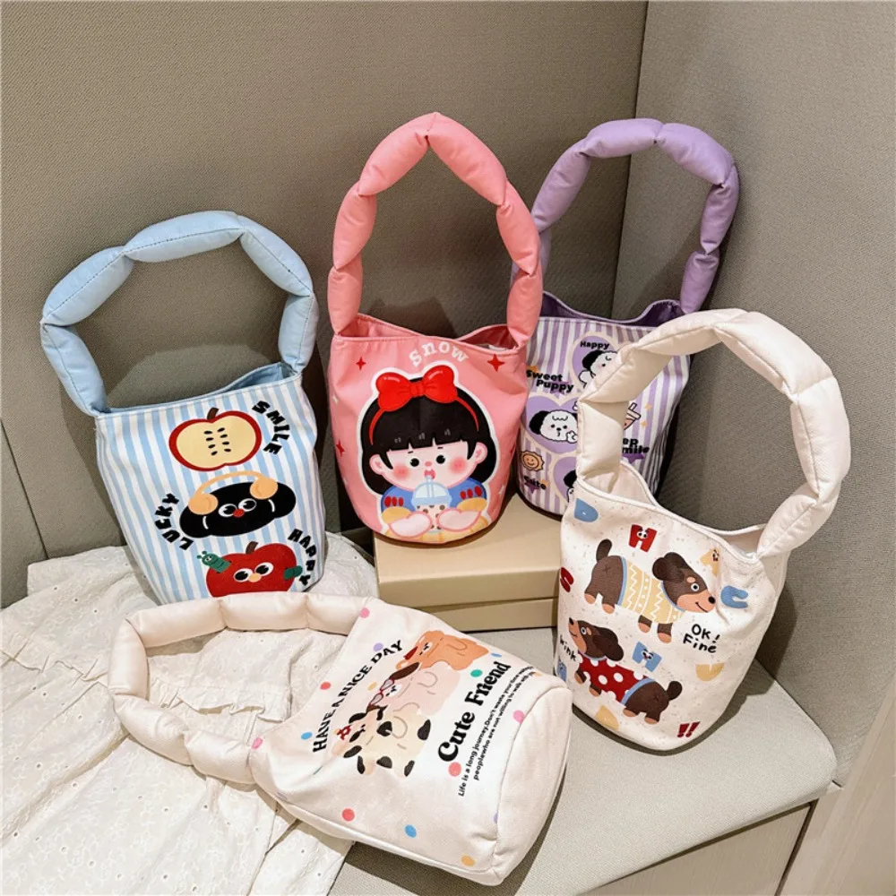 Cartoon Graffiti Print Bag Large Capacity Canvas Cute Bucket Lunch Bag Snap Handbags Shopping Bag Cosmetics Storage Handbag