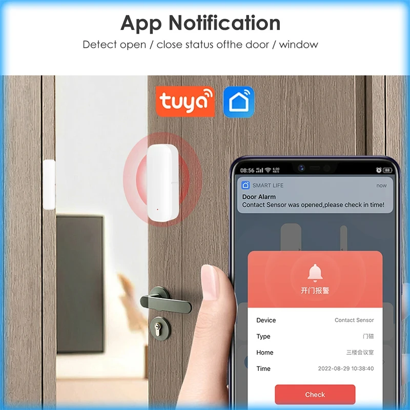 Zigéquation-Détecteur de capteur de porte et fenêtre, Tuya Smart Life App, protection de la sécurité à domicile, système d\'alarme pour Alexa, Google