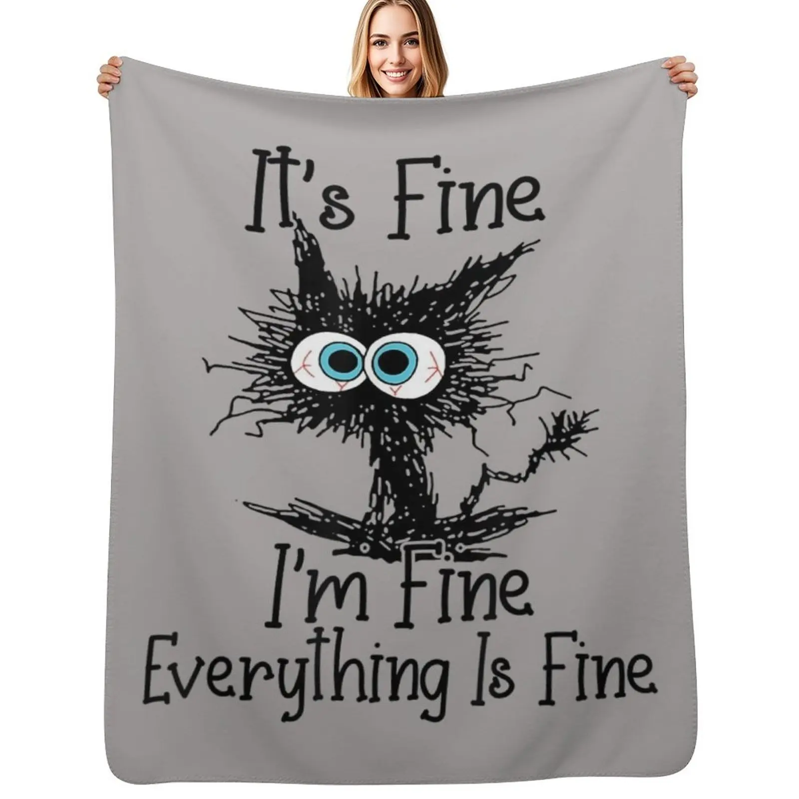 

It's Fine I'm Fine Everything Is Fine Funny cat Throw Blanket Lightweight Warm Blanket for Travel Camping