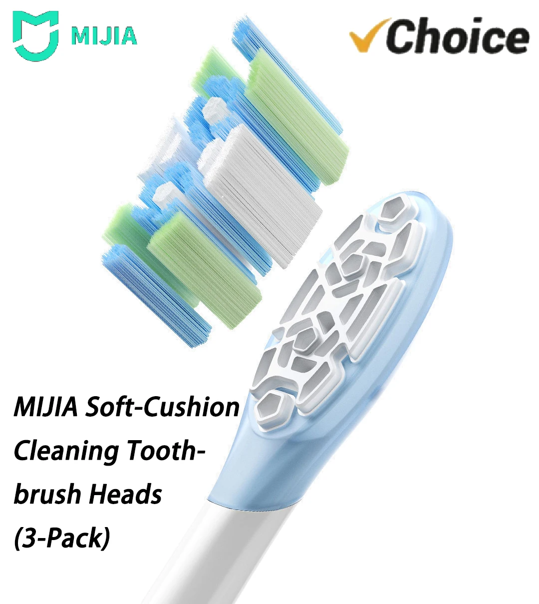 MIJIA Electric Toothbrush Replacement Heads 3-Pack, Cushion Bristle Diamond Arrangement Copper-free Soft Bristles Gum Protection