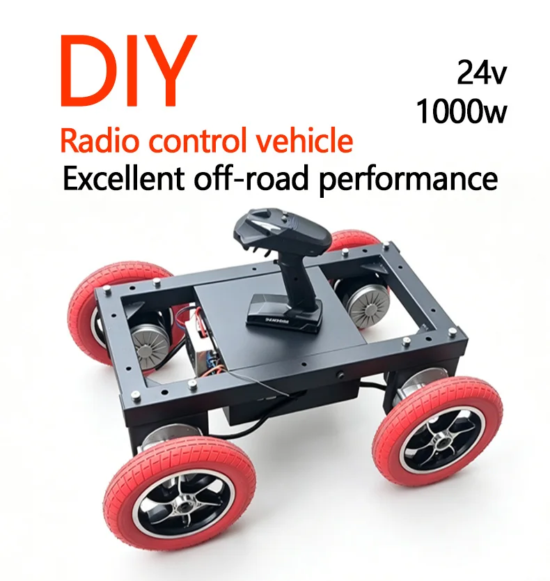 Open-source four-wheel drive robot platform 24V off-road remote chassis with differential steering and handheld remote control