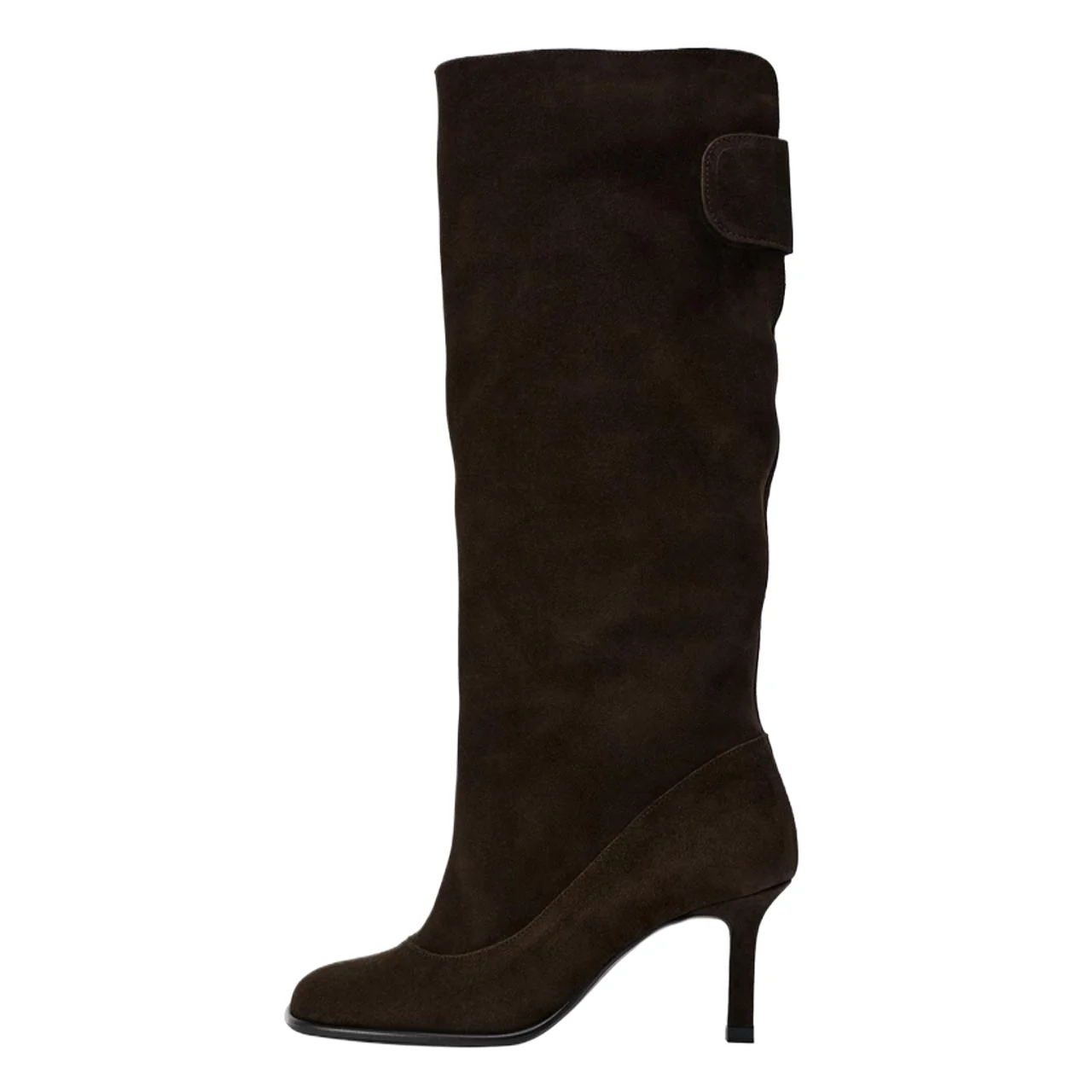 

ZABA TANA Autumn Winter Wide Calf High Heel Boots round Toe Faionable Long Boots Coffee Color Women's oes Superfine Fiber