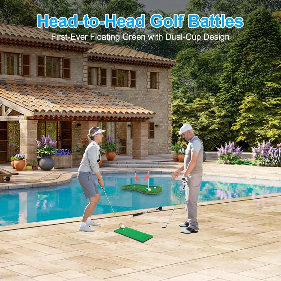 Floating Golf Green for Pool or Lake: Stable Chipping Mat with Builtin Ball Retriever and AntiDrift Ropes Ideal Floating Puttin