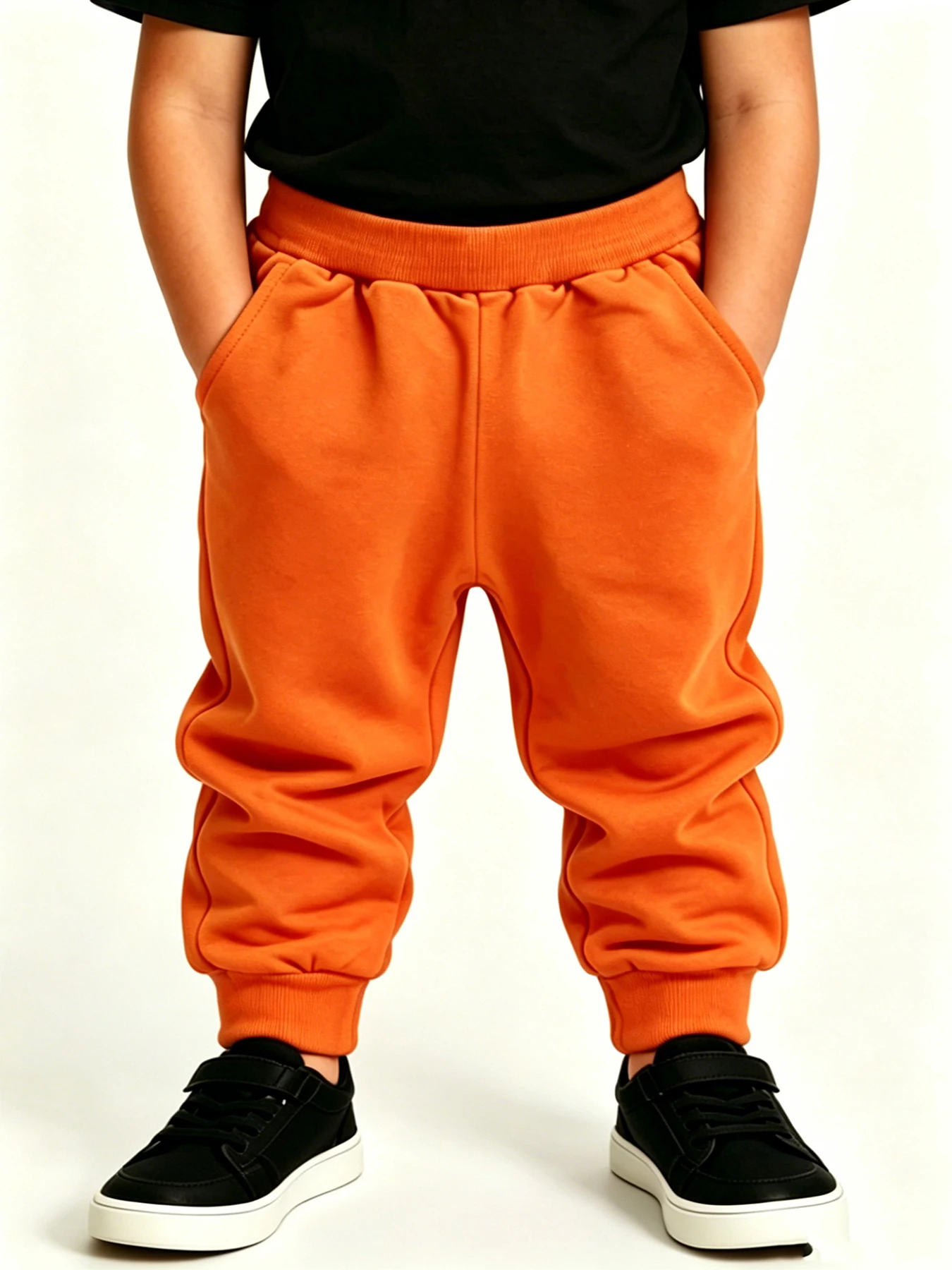 3PCS Children's Soft Sweatpants Elastic Waist Solid Daily Wear Sports Pants with Pockets in Blue Yellow Orange For Boys & Girls