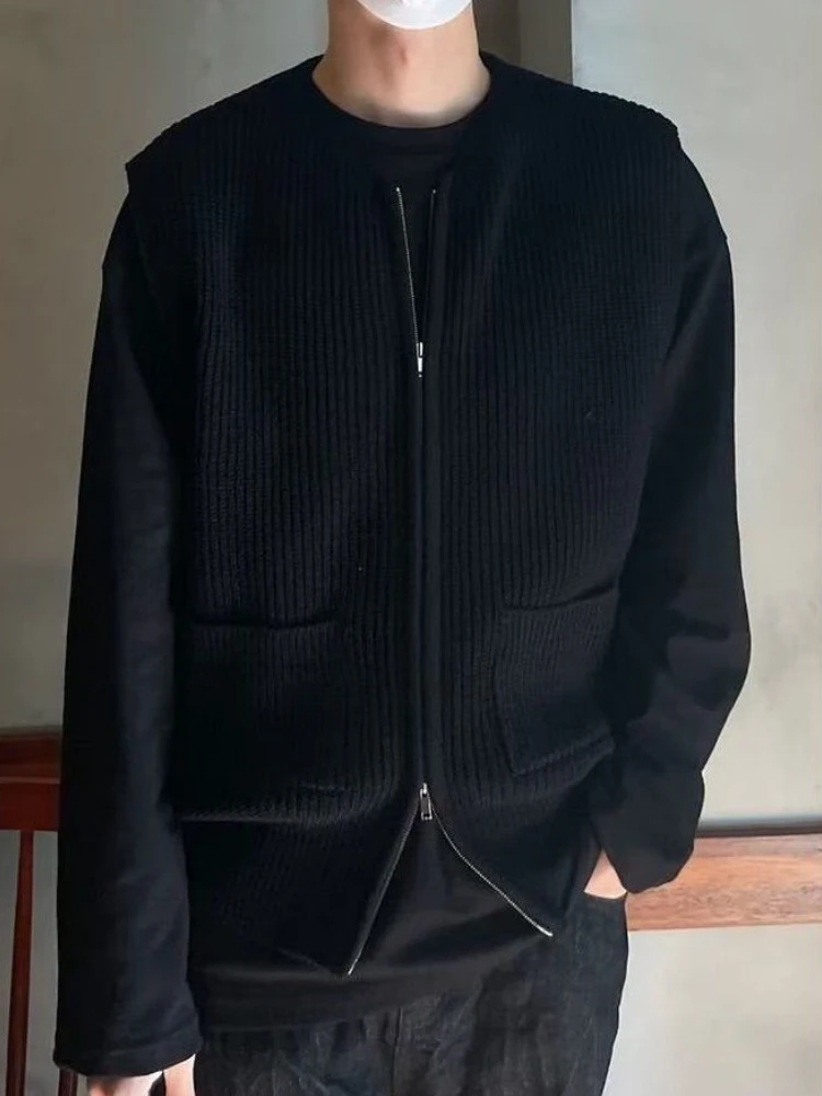 

Мужской и женский свободный крой, однотонный вязаный кардиган на молнии, жилет, модная весенняя верхняя одежда